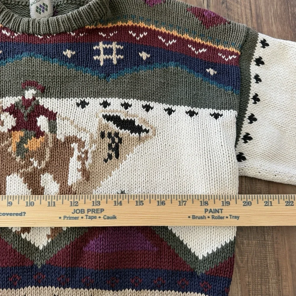 VTG Equestrian Horse Player Knit Wool Sweater Mulit Size Medium Western Ranch